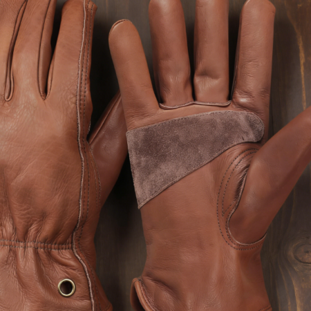 Vintage Cowhide Work Gloves - Reinforced Palm, General Purpose for Gardening and Construction