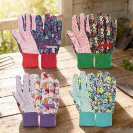 Women's Floral Gardening Cotton Gloves - Soft, Breathable, Non-Slip Lightweight Garden Work Gloves