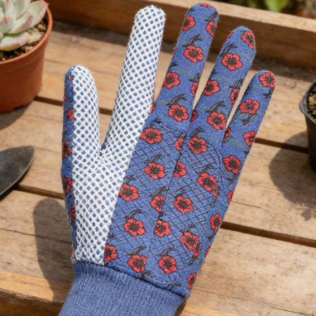 Multi-Color Floral Cotton Gardening Gloves - PVC Non-Slip Dot Women's Durable Knitted Gloves