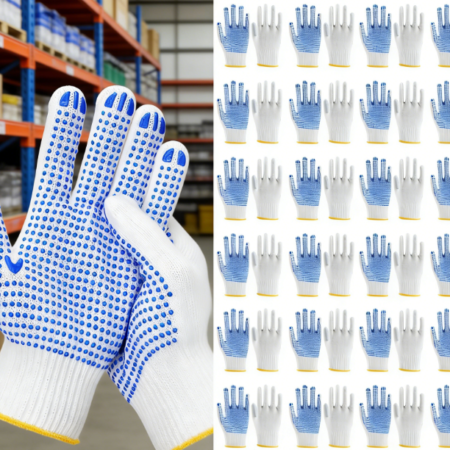 12 Pairs Cotton Non-Slip Work Gloves - Breathable Unisex Gardening, Warehouse, and Industrial Gloves