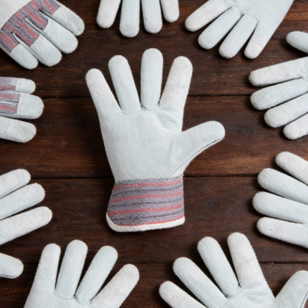 48 Pairs Leather Cotton Work Gloves - Reinforced Palm, Safety Cuff, Red and Blue Bulk Pack