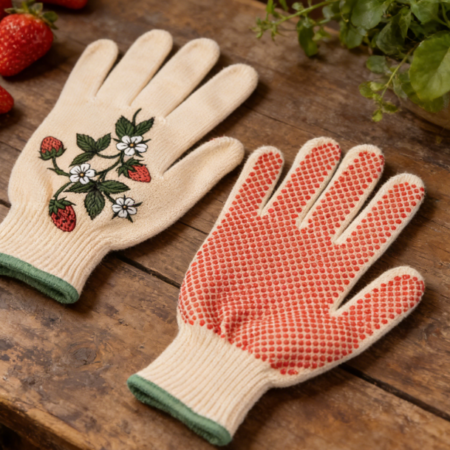 Cute Strawberry Pattern Gardening Cotton Gloves - Silicone Non-Slip Dot Outdoor Work Gloves