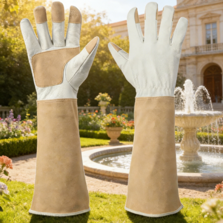 Long Cowhide Gardening Gloves - Breathable and Durable, ideal for Rose Pruning